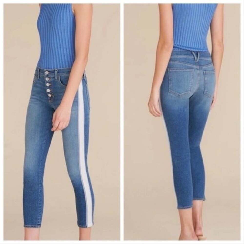 Veronica Beard Debbie Skinny Jeans Women's 27 Blue Tuxedo Stripe Cropped Stretch
